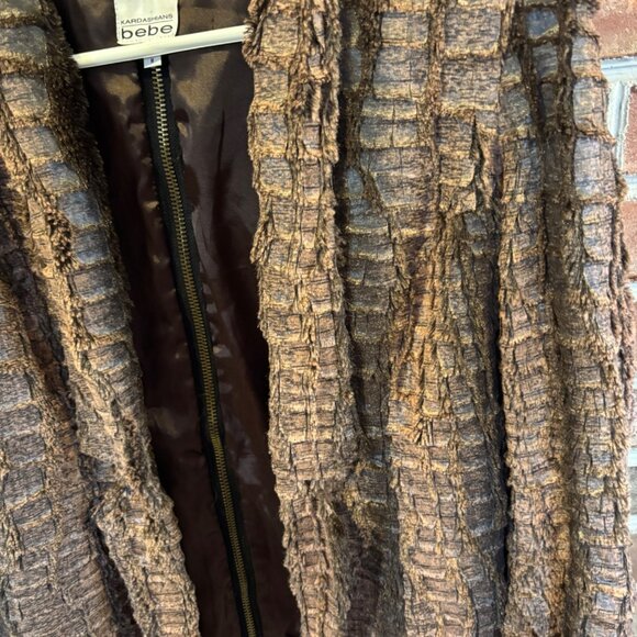 Bebe Kardashian Crocodile-Textured Brown Jacket W/Zipper Accents Sz M - Picture 3 of 9